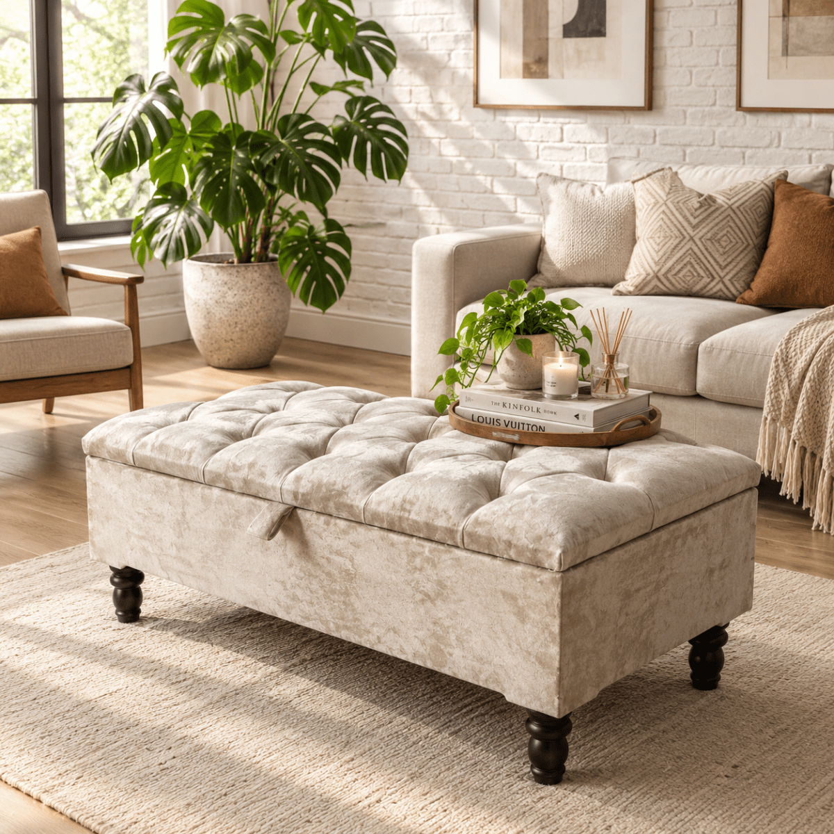 Champagne storage Coffee Table Ottoman Bench For Living Room | Ottoman Storage Bench For Bedroom - ISTOOLS