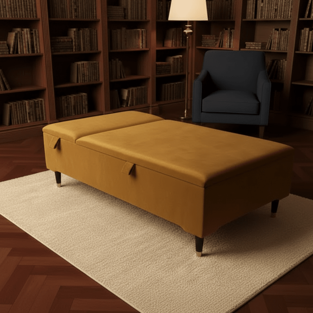 Champagne Velvet Chesterfield Ottoman Coffee Table with Storage – Handmade UK Furniture - ISTOOLS