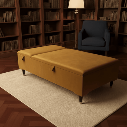 Champagne Velvet Chesterfield Ottoman Coffee Table with Storage – Handmade UK Furniture - ISTOOLS
