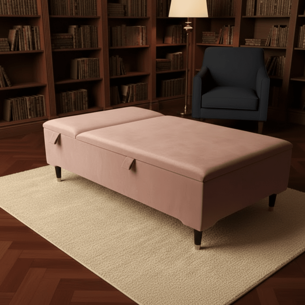 Champagne Velvet Chesterfield Ottoman Coffee Table with Storage – Handmade UK Furniture - ISTOOLS