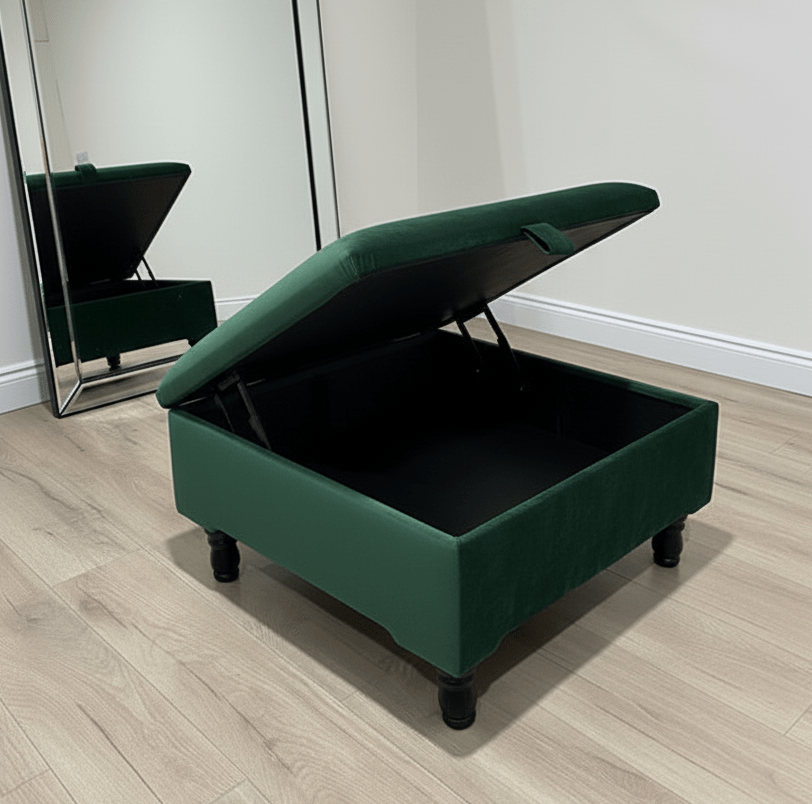 Elegant green velvet footstool for modern and traditional interiors  - ISTOOLS