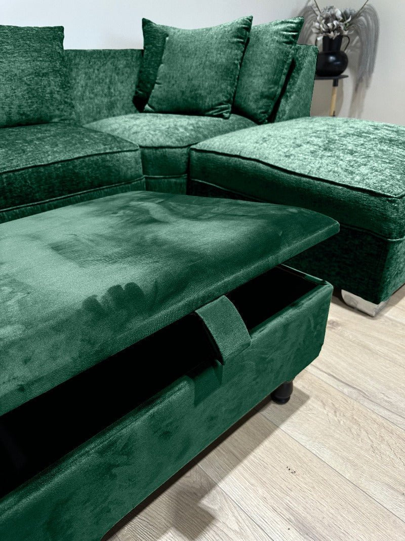 Chesterfield Square Plain Ottoman Storage | Green Velvet Ottoman Footstool - ISTOOLS