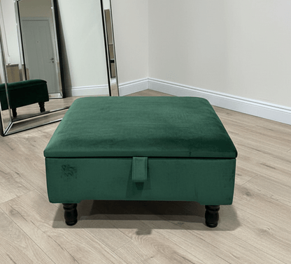 Chesterfield Square Plain Ottoman Storage | Green Velvet Ottoman Footstool - ISTOOLS