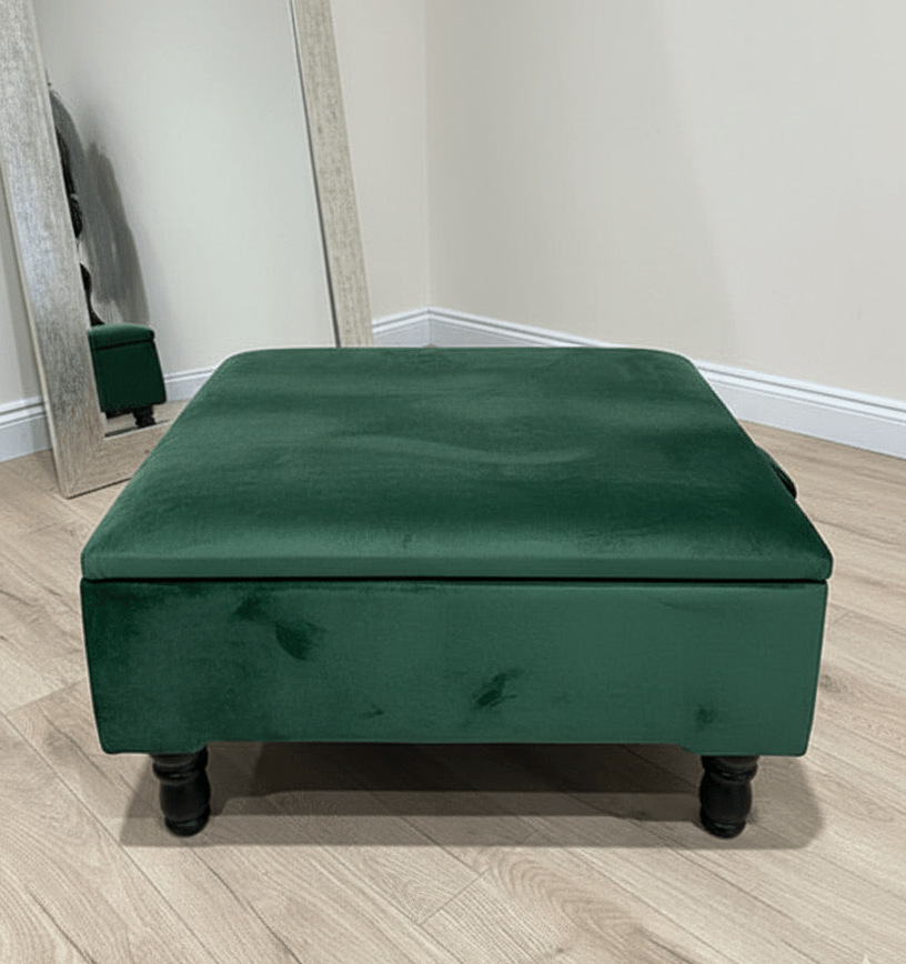 Chesterfield Square Plain Ottoman Storage | Green Velvet Ottoman Footstool - ISTOOLS
