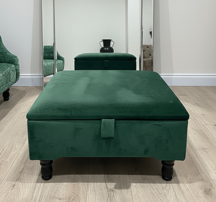 Multi-functional green velvet ottoman for living room or bedroom - ISTOOLS