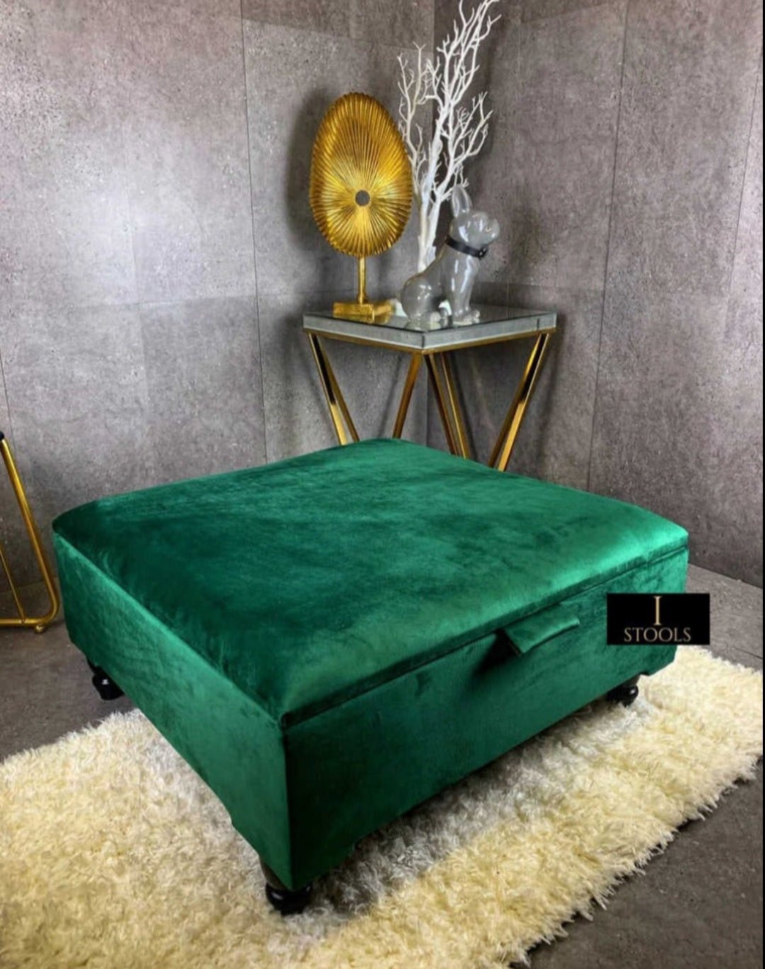 Chesterfield Square Plain Ottoman Storage | Green Velvet Ottoman Footstool - ISTOOLS