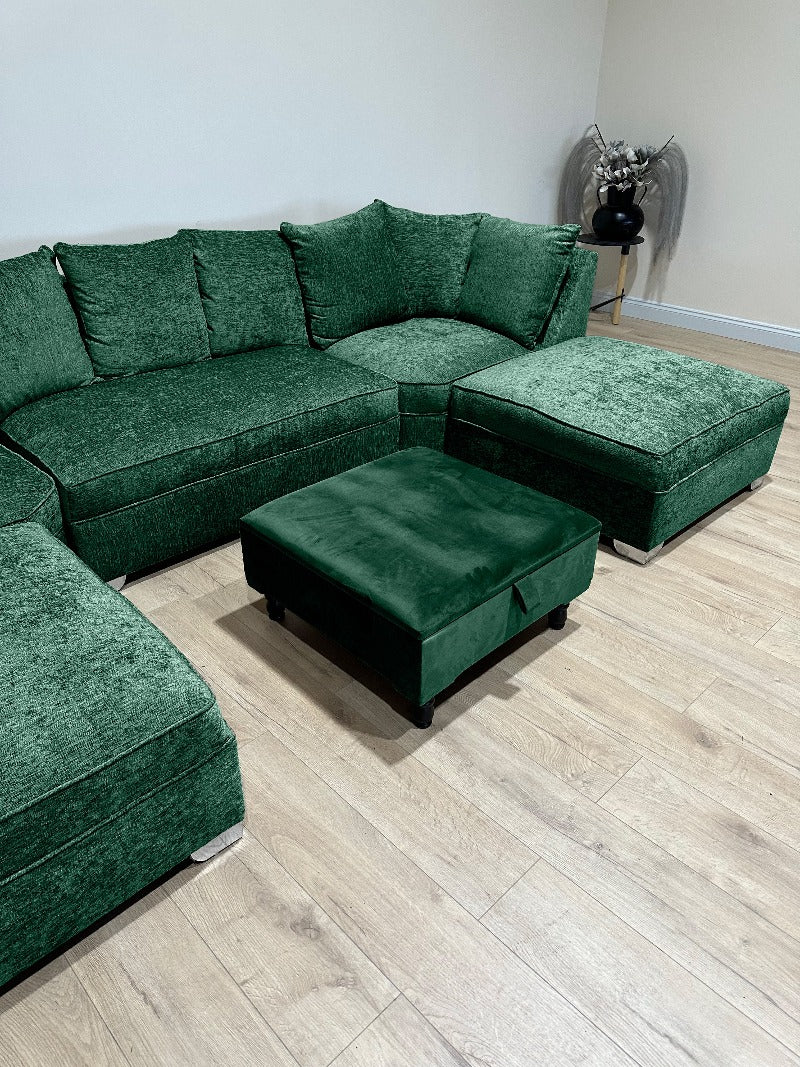 Chesterfield Square Plain Ottoman Storage | Green Velvet Ottoman Footstool - ISTOOLS