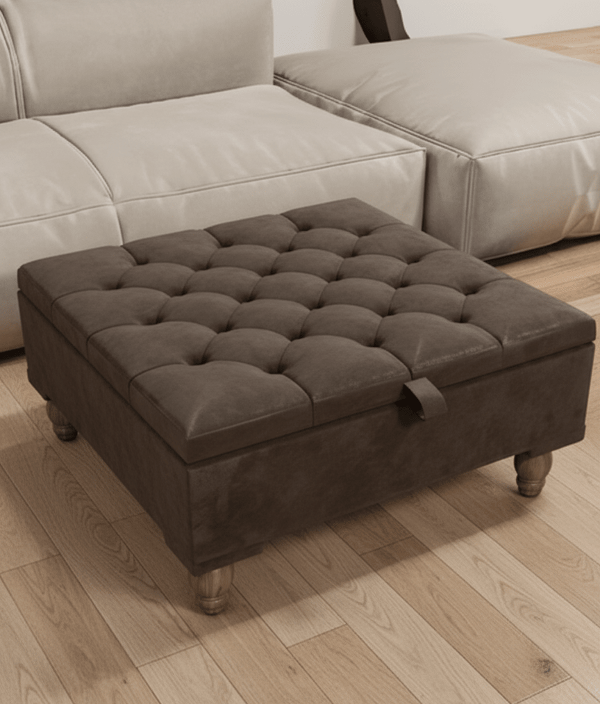 Chesterfield Storage Ottoman Bench UK – Plush Chocolate Velvet Coffee Table with Hidden Storage - ISTOOLS