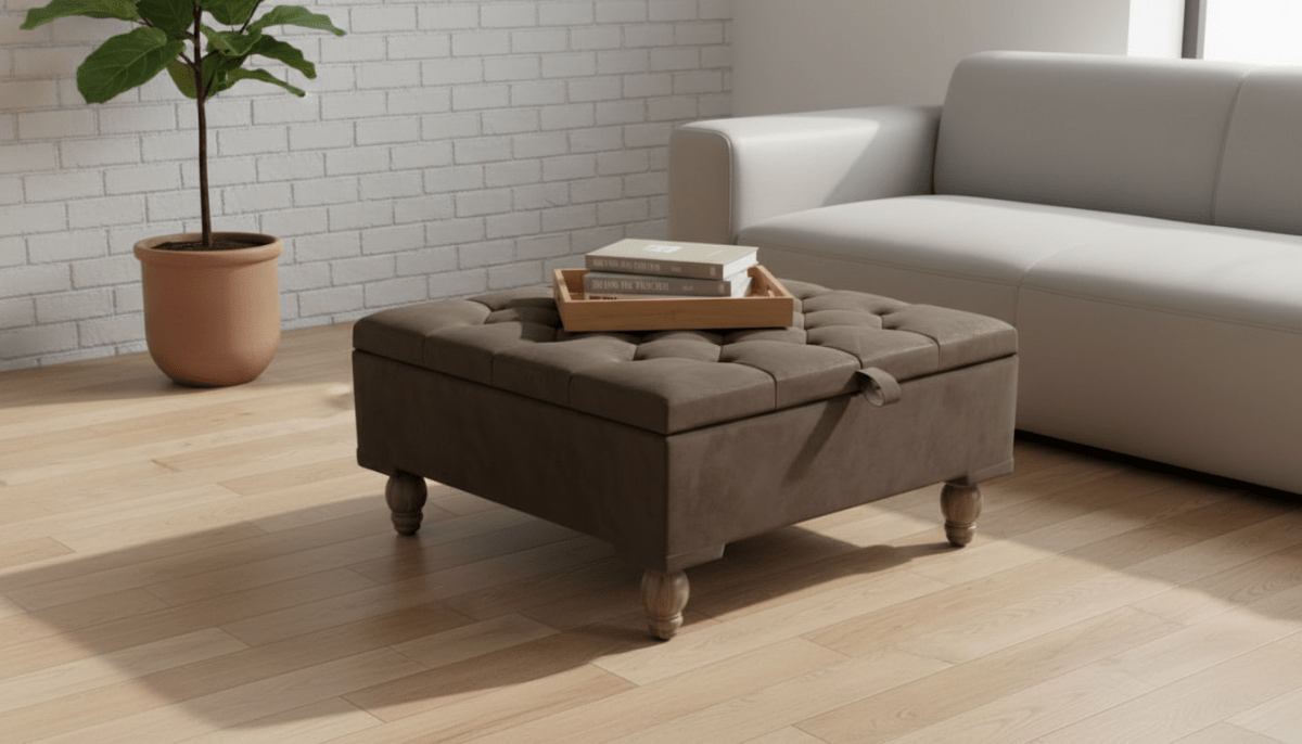 Chesterfield Storage Ottoman Bench UK – Plush Chocolate Velvet Coffee Table with Hidden Storage - ISTOOLS