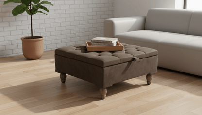 Chesterfield Storage Ottoman Bench UK – Plush Chocolate Velvet Coffee Table with Hidden Storage - ISTOOLS