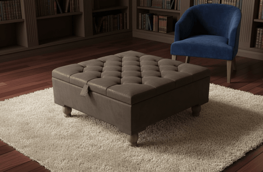 Chesterfield Storage Ottoman Bench UK – Plush Chocolate Velvet Coffee Table with Hidden Storage - ISTOOLS