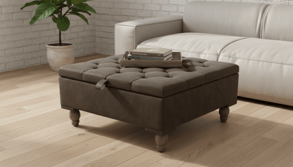 Chesterfield Storage Ottoman Bench UK – Plush Chocolate Velvet Coffee Table with Hidden Storage - ISTOOLS