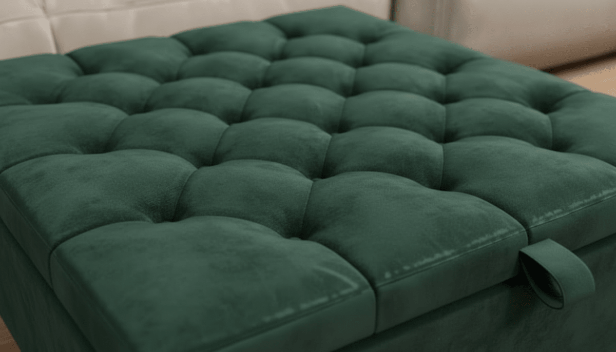Chesterfield Storage Ottoman Bench UK – Plush Emerald Green Velvet Coffee Table with Hidden Storage - ISTOOLS