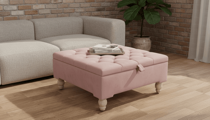 Chesterfield Storage Ottoman Bench UK – Plush Pink Velvet Coffee Table with Hidden Storage - ISTOOLS