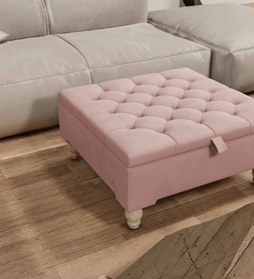 Chesterfield Storage Ottoman Bench UK – Plush Pink Velvet Coffee Table with Hidden Storage - ISTOOLS
