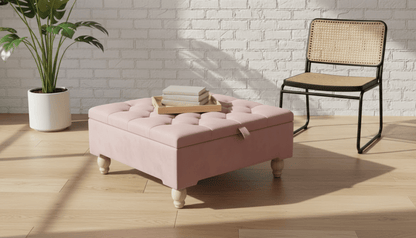 Chesterfield Storage Ottoman Bench UK – Plush Pink Velvet Coffee Table with Hidden Storage - ISTOOLS