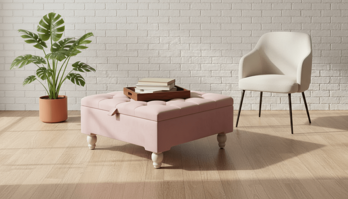 Chesterfield Storage Ottoman Bench UK – Plush Pink Velvet Coffee Table with Hidden Storage - ISTOOLS