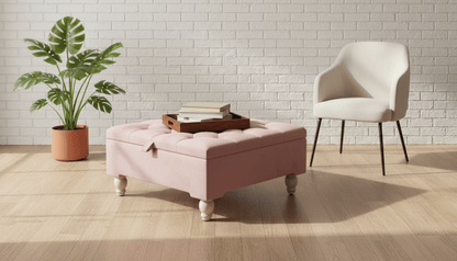 Chesterfield Storage Ottoman Bench UK – Plush Pink Velvet Coffee Table with Hidden Storage - ISTOOLS