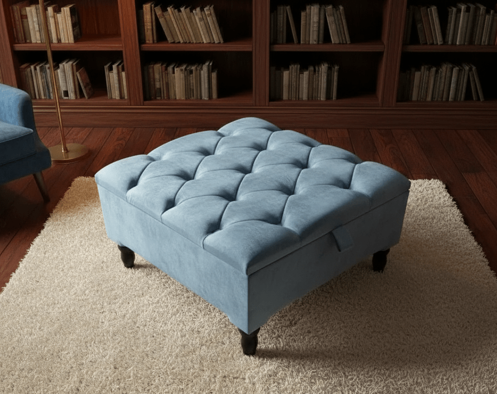 Chesterfield Storage Ottoman Bench UK – Plush Velvet Coffee Table with Hidden Storage - ISTOOLS