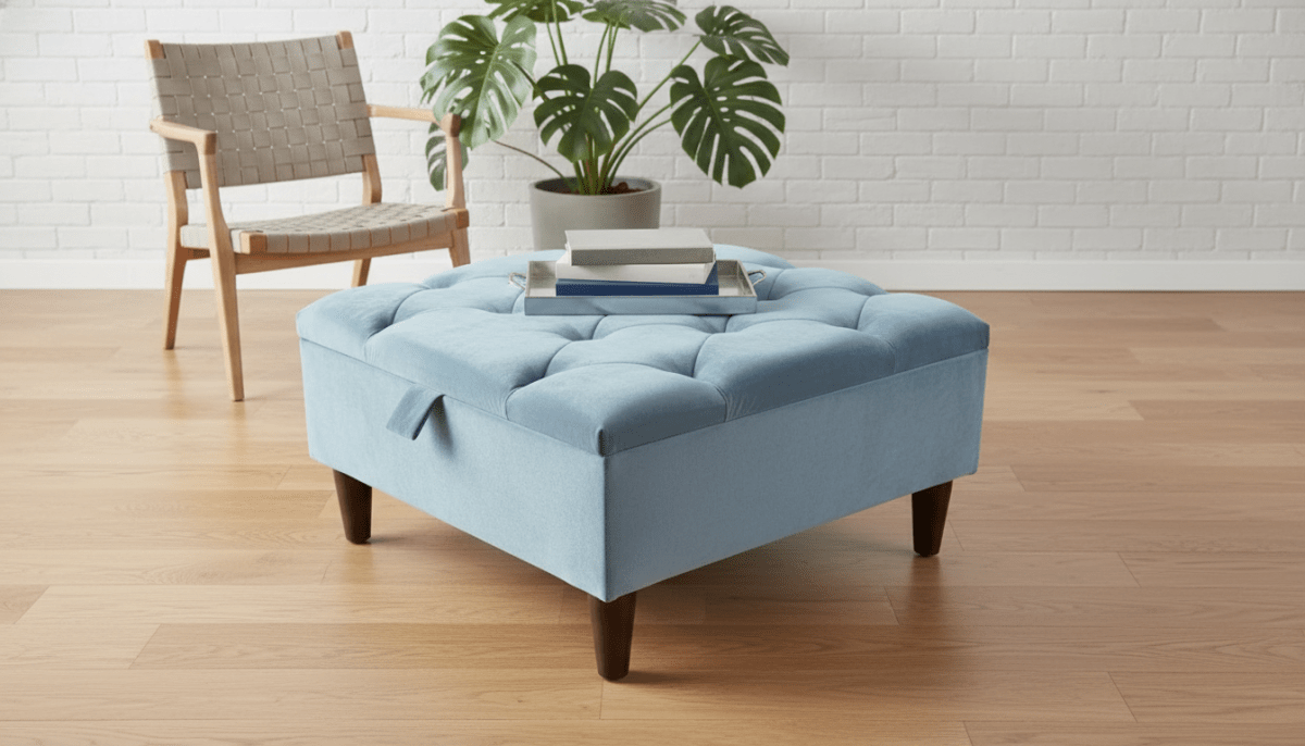 Chesterfield Storage Ottoman Bench UK – Plush Velvet Coffee Table with Hidden Storage - ISTOOLS