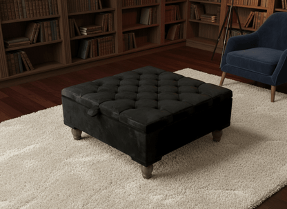 Chesterfield Storage Ottoman Bench UK – Plush Velvet Coffee Table with Hidden Storage (Black) - ISTOOLS