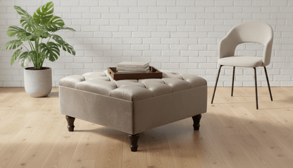 Chesterfield Storage Ottoman Bench UK – Plush Velvet Coffee Table with Hidden Storage (Champagne) - ISTOOLS