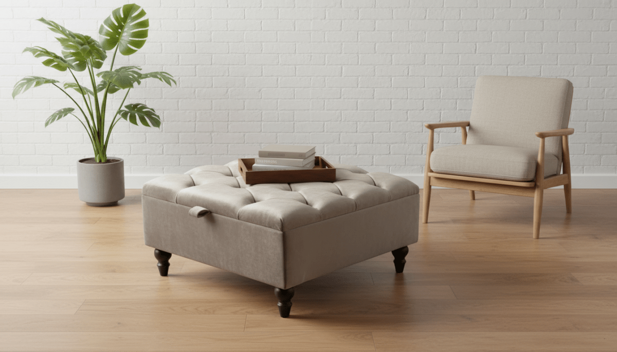 Chesterfield Storage Ottoman Bench UK – Plush Velvet Coffee Table with Hidden Storage (Champagne) - ISTOOLS