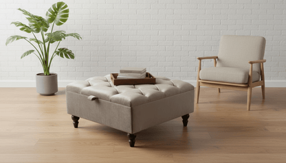 Chesterfield Storage Ottoman Bench UK – Plush Velvet Coffee Table with Hidden Storage (Champagne) - ISTOOLS