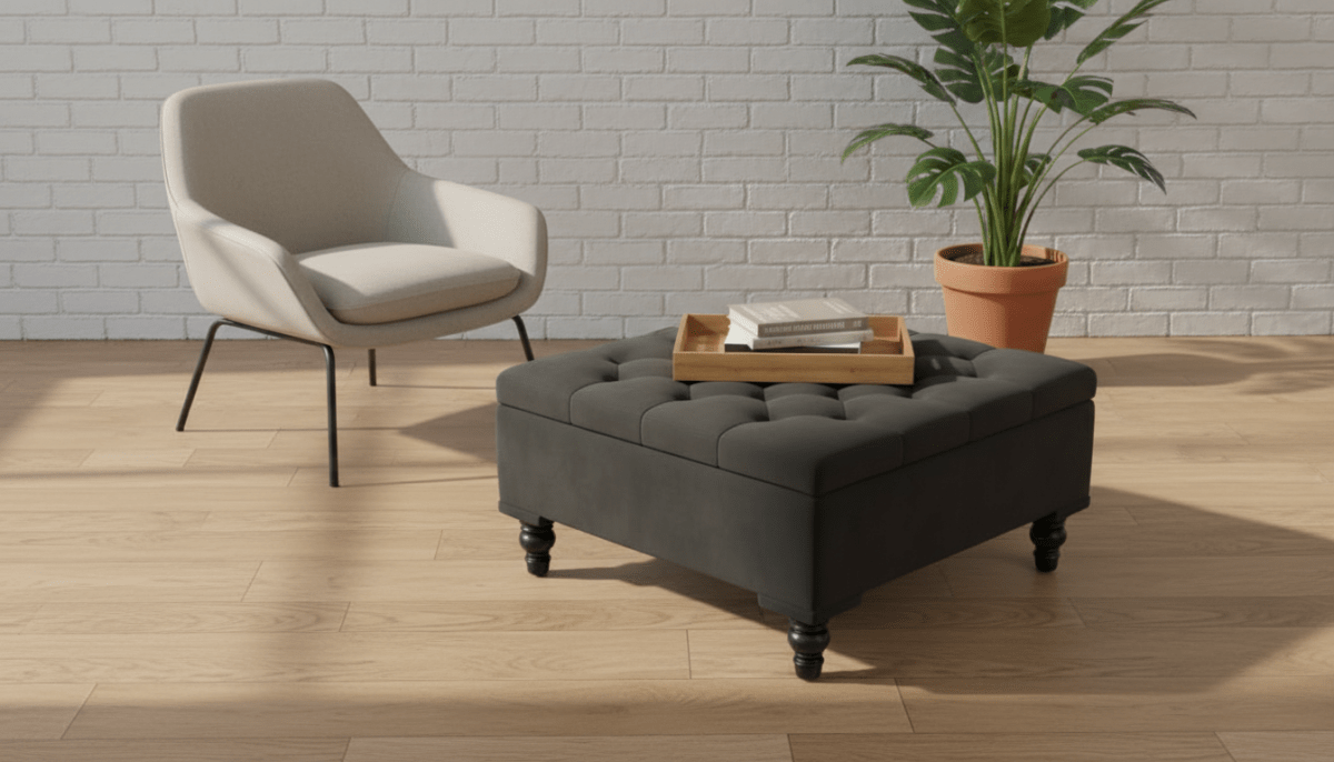 Chesterfield Storage Ottoman Bench UK – Plush Velvet Coffee Table with Hidden Storage (Dark Grey) - ISTOOLS