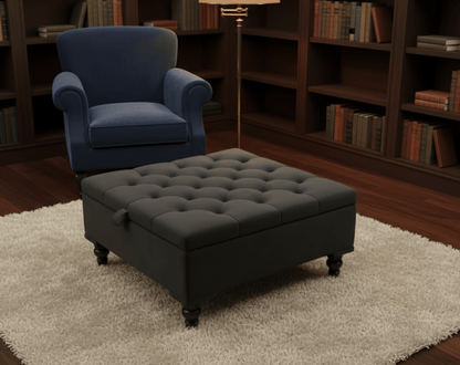 Chesterfield Storage Ottoman Bench UK – Plush Velvet Coffee Table with Hidden Storage (Dark Grey) - ISTOOLS