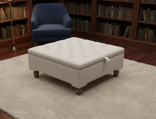 Chesterfield Storage Ottoman Bench UK – Plush Velvet Coffee Table with Hidden Storage (Off - White) - ISTOOLS