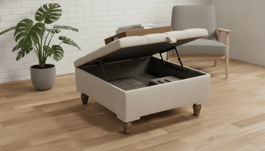 Chesterfield Storage Ottoman Bench UK – Plush Velvet Coffee Table with Hidden Storage (Off - White) - ISTOOLS