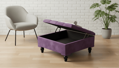 Chesterfield Storage Ottoman Bench UK – Plush Velvet Coffee Table with Hidden Storage (Purple) - ISTOOLS