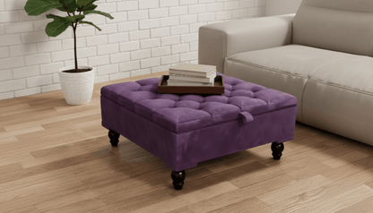 Chesterfield Storage Ottoman Bench UK – Plush Velvet Coffee Table with Hidden Storage (Purple) - ISTOOLS