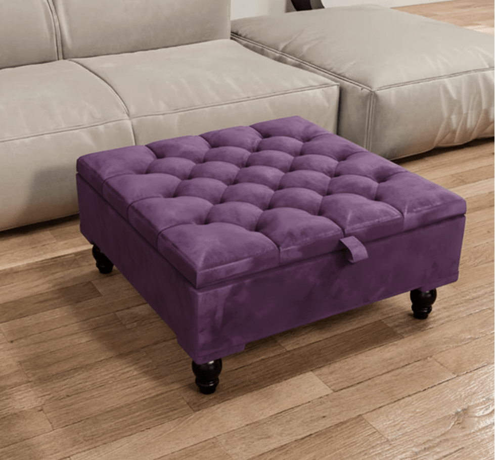 Chesterfield Storage Ottoman Bench UK – Plush Velvet Coffee Table with Hidden Storage (Purple) - ISTOOLS
