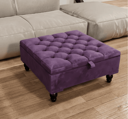 Chesterfield Storage Ottoman Bench UK – Plush Velvet Coffee Table with Hidden Storage (Purple) - ISTOOLS