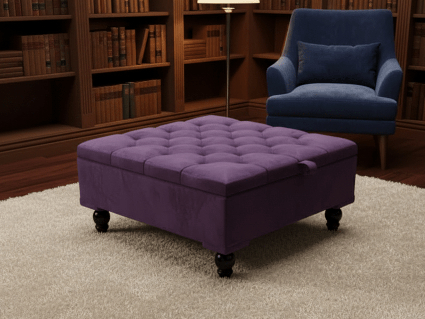 Chesterfield Storage Ottoman Bench UK – Plush Velvet Coffee Table with Hidden Storage (Purple) - ISTOOLS