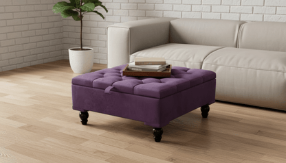 Chesterfield Storage Ottoman Bench UK – Plush Velvet Coffee Table with Hidden Storage (Purple) - ISTOOLS