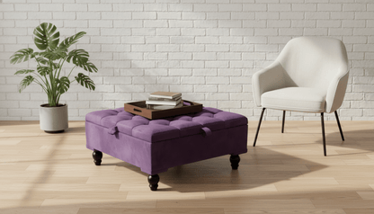 Chesterfield Storage Ottoman Bench UK – Plush Velvet Coffee Table with Hidden Storage (Purple) - ISTOOLS