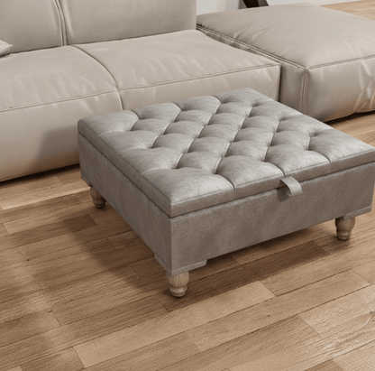 Chesterfield Storage Ottoman Bench UK – Plush Velvet Coffee Table with Hidden Storage (Silver) - ISTOOLS