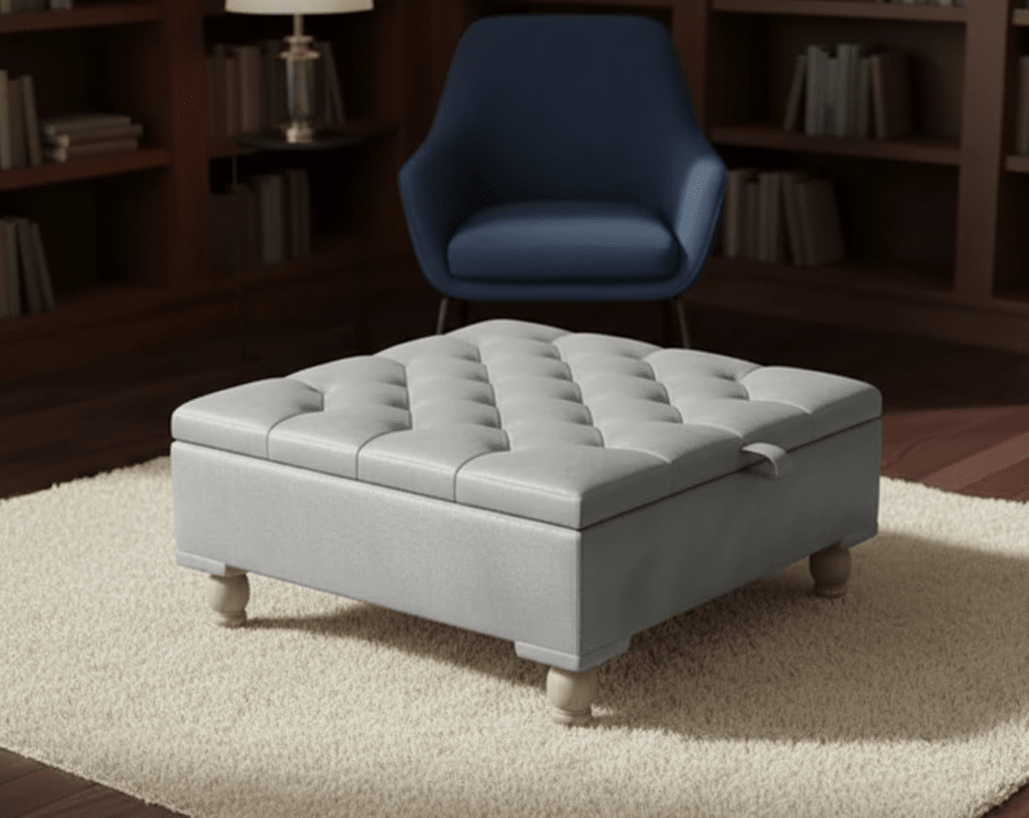 Chesterfield Storage Ottoman Bench UK – Plush Velvet Coffee Table with Hidden Storage (Silver) - ISTOOLS