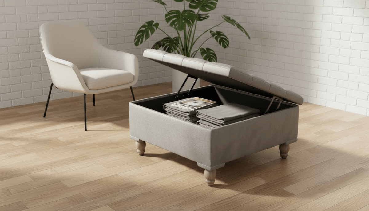 Chesterfield Storage Ottoman Bench UK – Plush Velvet Coffee Table with Hidden Storage (Silver) - ISTOOLS