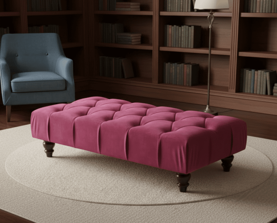 Claret Chesterfield Footstool long maroon storage ottoman front view  - ISTOOLS