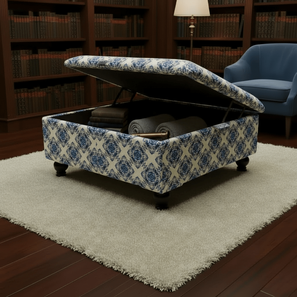 Classic British Design Ottoman Square Coffee Table – Refined Storage & Versatile Living - ISTOOLS