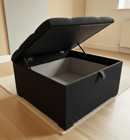 Coffee table | Window bay seat Large Square Black Ottoman Storage Box - ISTOOLS