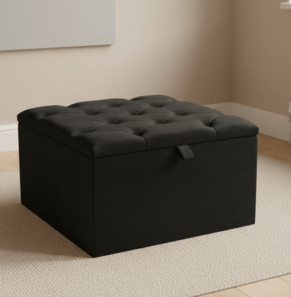 Modern square black footstool with hidden storage compartment - ISTOOLS
