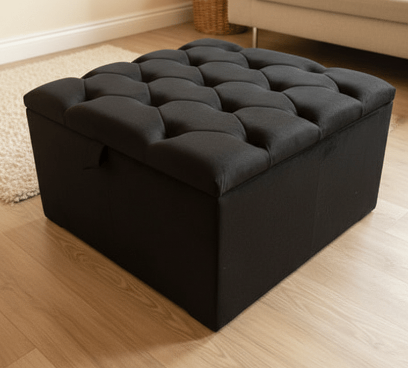 Coffee table | Window bay seat Large Square Black Ottoman Storage Box - ISTOOLS