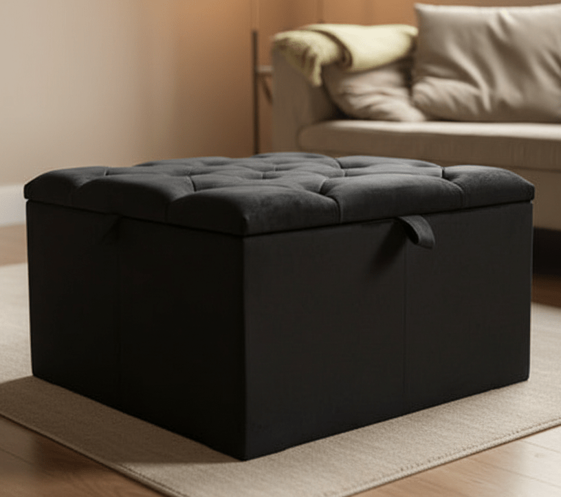 ISTOOLS black upholstered storage ottoman for living room - ISTOOLS