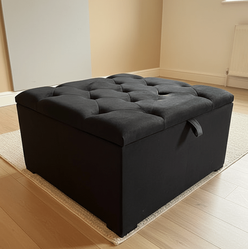 Coffee table | Window bay seat Large Square Black Ottoman Storage Box - ISTOOLS