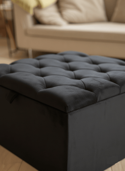 Stylish large black square ottoman for home organization and seating - ISTOOLS